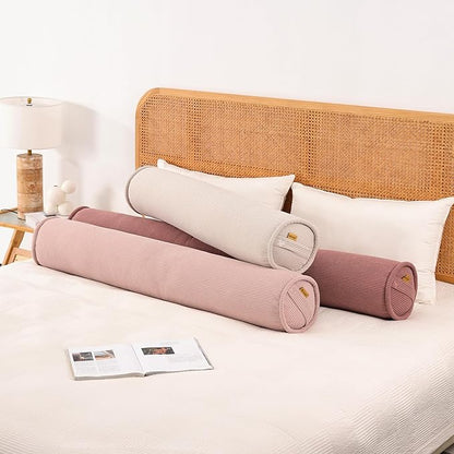 Long Round Body Pillow for Adults – Corduroy Cervical Roll Bolster Pillow, Firm Support for Spine Alignment & Side Sleeping,39 x 7.87 Inches,Pink