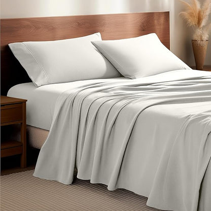 Bare Home Flannel Sheet Set 100% Cotton, Velvety Soft Heavyweight - Double Brushed Flannel - Deep Pocket (California King, Cream)
