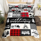 Camping Camper Duvet Cover Queen Size,RV Inside Decor Rustic Patchwork Duvet Cover Set for Children Adult,Farmhouse Lodge Hunting Red Checkered Soft Comforter Cover for Dorm Room, Zipper, Ties