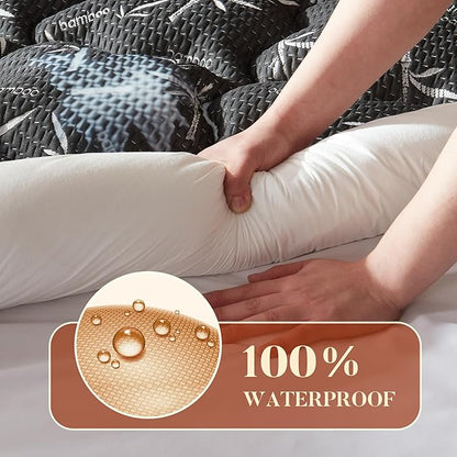 100% Waterproof Twin XL Size Mattress Topper, Thick Pillow Top Mattress Pad，Up to 22 Inch Deep Pocket, Soft Breathable Mattress Pad for Back Pain，Protector Cover (Black)