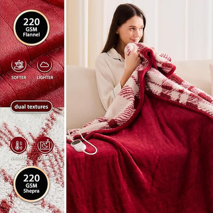 Heated Electric Blanket Twin Size - 62"x84" Flannel Heating Blanket with 10 Heating Levels & 5 Time Settings Over-Heat Protection, Winter Warmer for Adults with ETL Certification（Red）