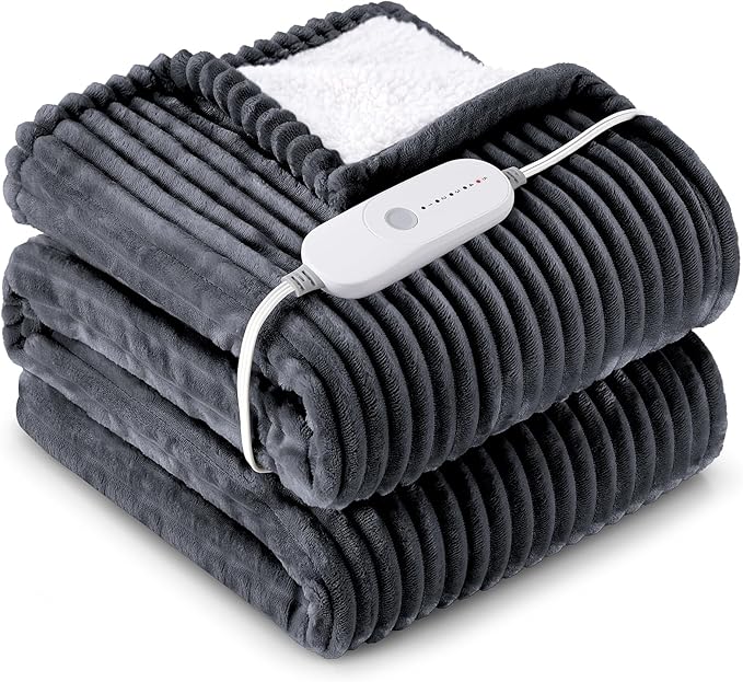 HYLEORY Heated Blanket Electric Full Size, Soft Flannel Sherpa Heater 5 Heat Settings and 10 Hours Auto Shut-Off Heating Blanket ETL Certification Over-Heat Protection Machine Washable,Deep Grey