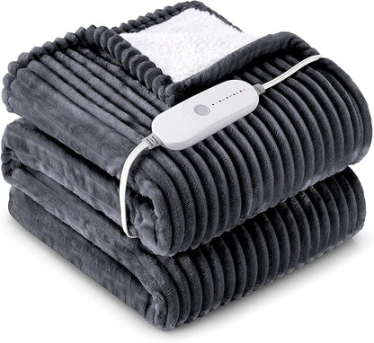 HYLEORY Heated Blanket Electric Full Size, Soft Flannel Sherpa Heater 5 Heat Settings and 10 Hours Auto Shut-Off Heating Blanket ETL Certification Over-Heat Protection Machine Washable,Deep Grey