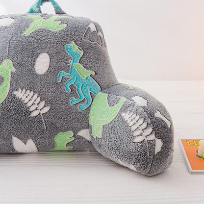 Aimuan Reading Pillow Glow in The Dark Bed Rest Wedge Kids Glow Backrest Pillow Dinosaur Print with Arms Back Support for Sitting Up in Bed Cushion, Green-Blue
