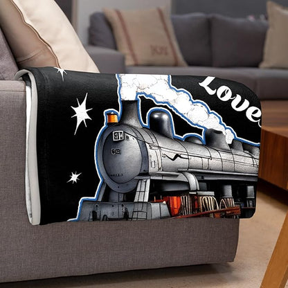 Boy Who Loves Trains Blanket Custom Train Blankets for Boys Men Flannel Cozy Quilt Gift for Train Lovers for Beding Sofa Couch-80x60 Inches