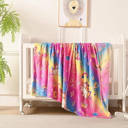 Lotus Karen Unicorn Glow in The Dark Blanket Unicorn Toys Girl Gifts for 1 2 3 4 5 6 7 8 9 10 11 12 Year Old Kids Blanket with Stars Cloud Crown Bow Birthday Halloween Room Decor（Rainbow 50"×60"