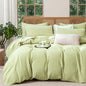 Duvet Cover Queen Set, Luxury Brushed Microfiber Double-Layer Crinkle Gauze Sage Green Duvet Cover, 3 Pieces Bedding for All-Season, Soft Breathable with Zipper Closure (No Comforter)