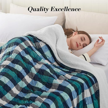 Westinghouse Electric Blanket Queen Size, Soft Flannel to Sherpa Heated Blanket with Dual Control 10 Heating Levels & 1 to 12 Hours Auto-Off, Machine Washable, Fast Heating, 84 * 90 Inch, Green