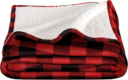 Bare Home Sherpa Fleece Blanket - Twin/Twin Extra Long - Blanket for Bed, Sofa, and Couch - Warm & Lightweight - Fluffy & Soft - Reversible (Twin/Twin XL, Buffalo Plaid - Red/Black)