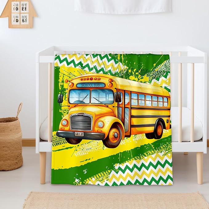 Blanket for Boys, School Bus Throw Blanket Gifts for Kids Boys Age 4-6, 40"x50" Cute Flannel Blankets Gift for Son Cars Lovers Lightweight Throws for Couch Sofa Bed Decor