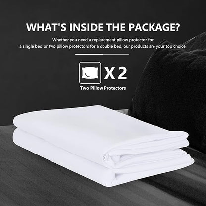 2 Pack Queen Size Terry Pillow Protector, Waterproof Soft Breathable Pillow Cover, Waterproof Microfiber Fully Encased, Durable Zipper Pillow Encasement