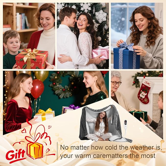 Electric Blanket Heated Twin Size, Ultra-Soft 62" x84" Heating Blankets, Fast, Even & Efficient Heating, 1-12 Hours Auto-Off and 6 Heatin Settings, UL Listed for Safety, Warm Gift for Grandma