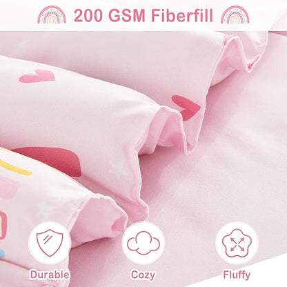 Mooreeke Bed in a Bag for Kids Girls Teens, 6 Pieces Twin Size Comforter Bed Set with Shams, Sheet Set and Decorative Toy Pillow, Rainbow Pink Super Soft Microfiber Kids Comforter Bedding Set