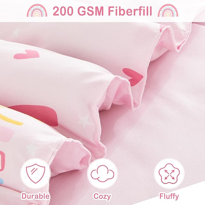 Mooreeke Bed in a Bag for Kids Girls Teens, 8 Pieces Full Size Comforter Bed Set with Shams, Sheet Set and Decorative Toy Pillow, Rainbow Pink Super Soft Microfiber Kids Comforter Bedding Set