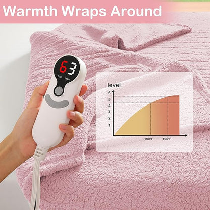 Electric Heated Blanket Full Size 72"×84" with 6 Heating Levels & 1-10Hs Auto Off, Heating Blanket Double Sided Plush Sherpa, Fast Heating, Machine Washable for Christmas Gift - Light Pink