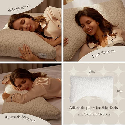 Memory Foam Pillows for Sleeping Adjustable Breathable Bed Pillow for Side, Back, and Stomach Sleepers Washable Pillow Cover Stardust King Size 18x34IN