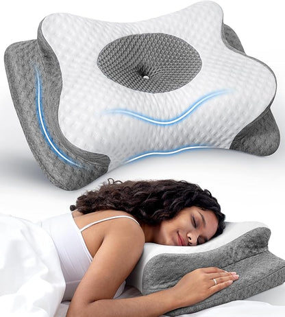 Cozyplayer Neck Cervical Pillow, Adjustable Cervical Pillow for Neck Support with Armrest, Odorless Ergonomic Butterfly Memory Foam Pillows, Orthopedic Bed Pillow Side Back Stomach Sleeping