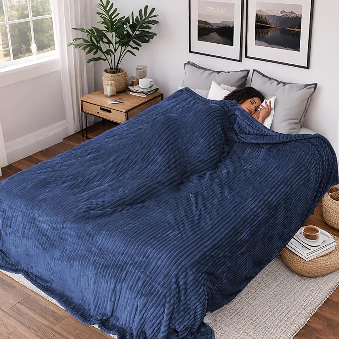 Heated Electric Blanket Queen Size 84''x90'', Dual Controller Soft Flannel with 10 Heat Settings 1-12 Hour Auto Off Large Blanket for Bed - Navy