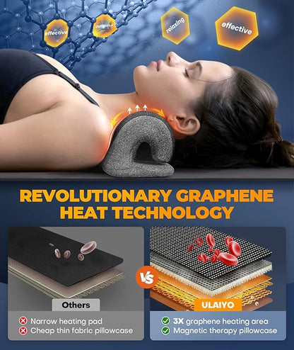 Graphene Magnetic Neck Stretcher for Deeper Pain Relief, Instant Heating Pad Cervical Traction Device Pillow, Neck Cloud for TMJ Tension Muscle Migraine, Christmas Gifts for Women, Mom, Men(Dark Gray)