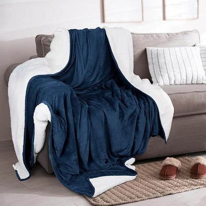 Utopia Bedding Sherpa Blanket Throw Size (Navy, 50x60 Inches) - Soft Lightweight Plush Fleece Reversible Blanket for Bed, Sofa, Couch, Camping and Travel