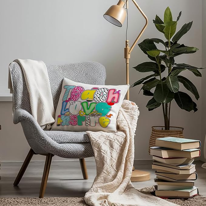 Teacher Appreciation Gifts Pillow Covers 18x18, Back to School Gifts for Teachers, Teacher Gifts First Dat of School, Teach Love Inspire Trendy Pillow Covers for Teachers