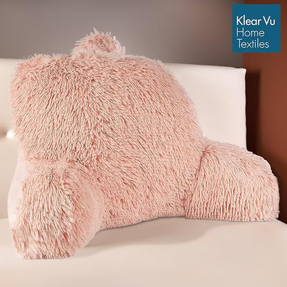 Klear Vu Shaggy Reading Pillow Back Rest Body Pillow for Adults and Kids, Lumbar and Arm Support on Bed, Chair, Couch, Sofa and Floor, 30" x 21", One Size, Apricot Sherbert