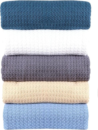 HILLFAIR 100% Combed Cotton Blanket– King Bed Blanket– Soft Cozy Warm Multipurpose Throws for Luxury Home Decor– 90 x 108 inch King Size Cotton Blankets for Beds- Bed Blankets for All Season- Blue