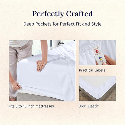 California Design Den XL Twin Sheets Set - Luxury 600 Thread Count 100% Cotton Sateen, Twin XL Sheet Set with All Around Elastic for a Snug Fit, Hotel Quality Bedding - White