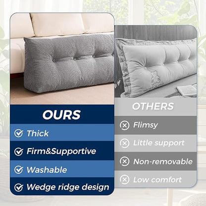 Headboard Pillow Twin, Triangle Pillows for Headboard, Head Board Backrest Wedge Pillow for Reading Sitting Working, Daybed Pillows with Removable Cover for Bed Dorm Sofa, Dark Grey