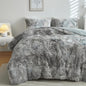Wajade Faux Fur Plush White Comforter Set Fluffy Fuzzy Shaggy Bedding Set - 3PC Full/Queen Microfiber Soft Warm Quilt Set (Tie Dye Grey White, King)