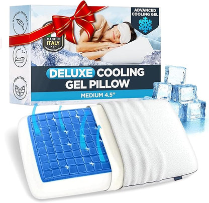 Technogel Deluxe Cooling Gel Pillow - Patented Cooling Technology, Odorless Memory Foam – Breatable Ergonomic Support for Side & Back Sleepers with Washable Cover, 4.5" (Medium)