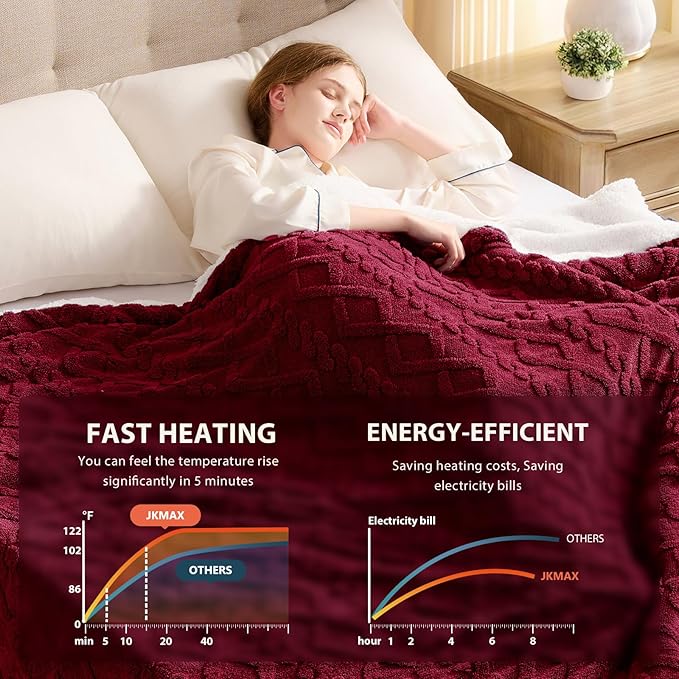 Heated Electric Blanket Queen Size-84"x90" Heating Blanket with 10 Heating Levels & 5 Time Settings Over-Heat Protection，Winter Warmer for Adults with ETL Certification（Red）