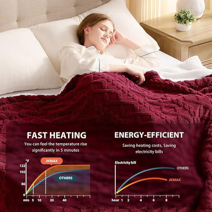 Heated Electric Blanket Full Size-72"x84" Heating Blanket with 10 Heating Levels & 5 Time Settings Over-Heat Protection，Winter Warmer for Adults with ETL Certification（Red）