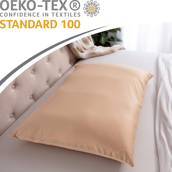 Cover Only for Premium Microbead Bed Pillow, X-Large Extra Smooth - Ultra Comfortable Sleep with Silk Like Anti Aging Cover 85% Spandex/ 15% Nylon Breathable, Cooling Barely Beige