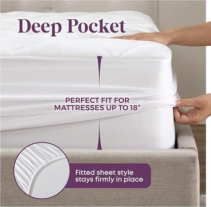CirclesHome Twin XL Size Mattress Pad Pillow Top - Double Puff Fleece Top Down Alternative Mattress Protector -Soft, Comfortable, and Hypoallergenic - Stretches from 14-16 inches for Snug Fit