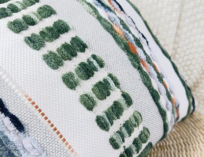 Boho Throw Pillow Covers 18x18 Aesthetic Neutral Boucle Couch Pillow Cover Rainbow Striped Decorative Accent Pillow Case for Couch Bed Sofa Farmhouse Bedroom,Modern Funky,Set of 2 Sage Green