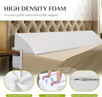Bed Wedge Pillow Headboard Gap Filler, High-Density Foam Wedge Pillow for Bed, Comfortable & Supportive Angled Design, Fills 0-6" Gap Between Mattress and Headboard, White