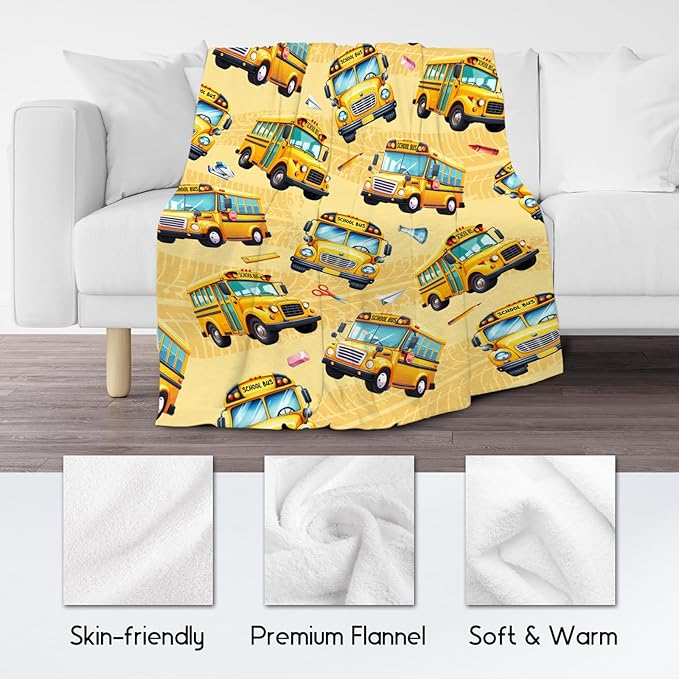 Kids Blanket Gifts for Boys School Bus Blankets - Warm Plush Flannel Throws for Teens (50"x60")