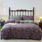 BuLuTu Muslin Cotton Duvet Cover Set Full Size Jacquard Textured Quilt Cover Linen Like Gauze Comforter Cover with 2 Pillowcases, 80"x90", Purple Floral Bedding Set with Zipper & Corner Ties