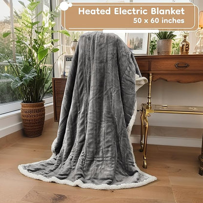 Electric Heated Blanket Throw - 50"x60", Soft Flannel Heating Blanket, 4 Heating Levels, 3H Auto Shut Off, Breathable Warm and Washable for Sofa, Light Grey