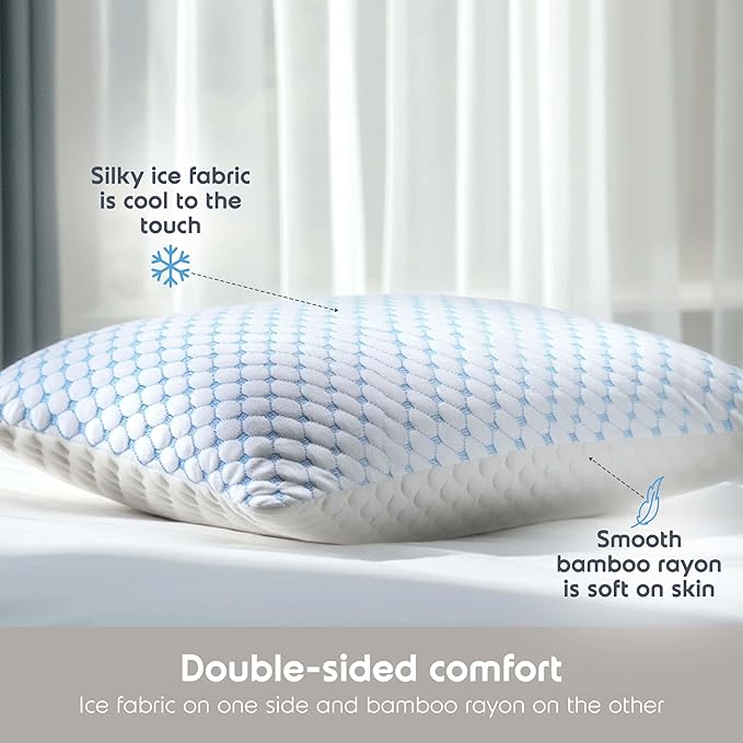 Nestl Cooling Memory Foam Pillow with Down alternative Pillows Combo Set – King Size Set of 2, 1 Soft and 1 Firm, Adjustable for Side, Back or Stomach Sleepers, Breathable Washable Cool Cover, 20”x36”