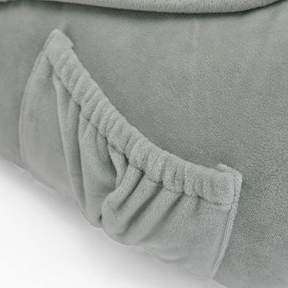 Super Soft Velvety Backrest Reading Bed Rest Pillow with Arms and Pockets 18" H for Sitting in Bed Couch Sofa, Back Support Wedge Cushion with Removable Cover, 20" x 18" x17", Light Grey