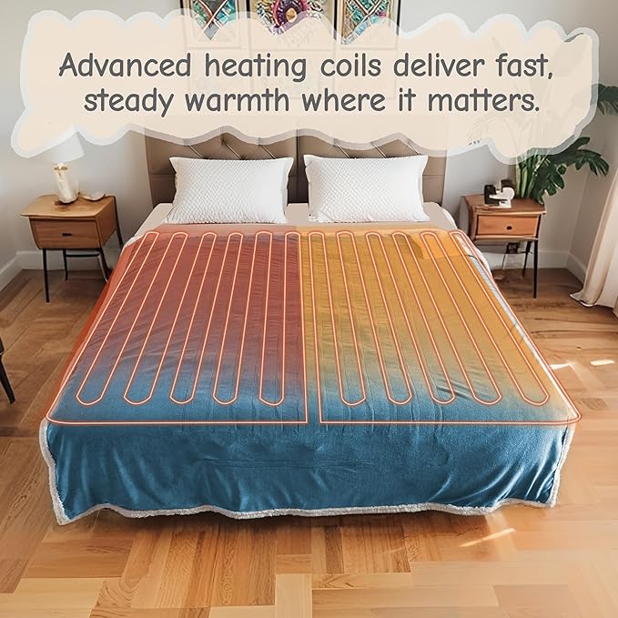 Electric Heated Blanket Throw Size 50"x60", Soft Flannel with Overheat Protection, 6 Adjustable Heat Settings & 3-Hour Auto-Off Timer, Fast Heating for Winter Comfort, Blue