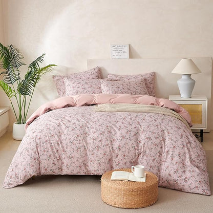 Jane yre King Size Duvet Cover Floral Soft Brushed Microfiber Crinkle Gauze 3 Pieces Floral Bedding Set for All-Season Garden Duvet Cover King with Zipper Closure, Luxury Soft Breathable Comfy