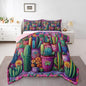 3D Cactus Comforter Set King Size Western Bohemia Rustic Bedding Set Bedroom Decor Tropical Nature Botancial Quilt Set for Kids Boys Girls Exotic Tribal Style Duvet Insert 3Pcs