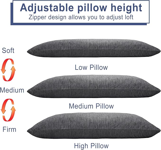 DWCN Cooling Body Pillow for Adults, 20x60 Inch Grey - Shredded Memory Foam Body Pillow with Removable & Adjustable Filling, Full Body Support for Side Sleepers, Pregnancy & Pain Relief