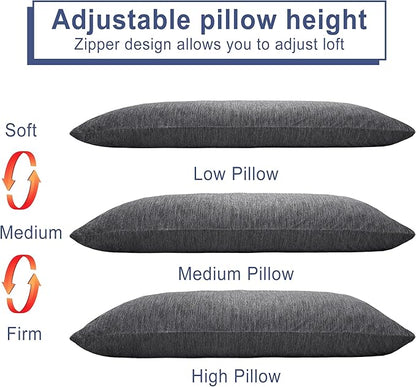 DWCN Cooling Body Pillow for Adults, 20x60 Inch Grey - Shredded Memory Foam Body Pillow with Removable & Adjustable Filling, Full Body Support for Side Sleepers, Pregnancy & Pain Relief