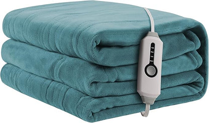 Heated Electric Blanket 62"x84" Twin Size, Soft Coral Fleece Electric Blanket with 4 Heating Levels & 10 Hours Auto-Off,Fast Heating, Warm Cozy, Machine Washable for Home & Office - Teal