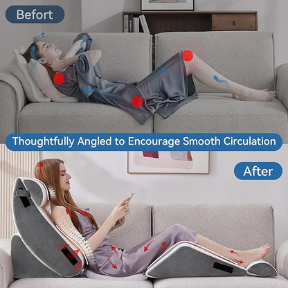 Wedge Pillow Set for After Surgery, 6 PCS Bed Wedge Pillow for Sleeping, Memory Foam Orthopedic Back Pillow for Pain Relief and Acid Reflux, Adjustable Post Surgery Pillow Grey