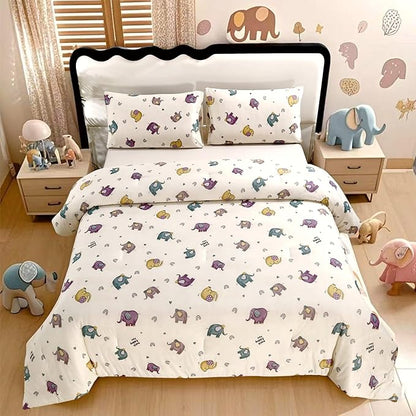 SDIII Cute Elephant Comforter Set Full 3 Pieces, Silky Breathable Microfiber and Spandex, Full Size Elephant Bedding Set for Boys Girls Kids Teens
